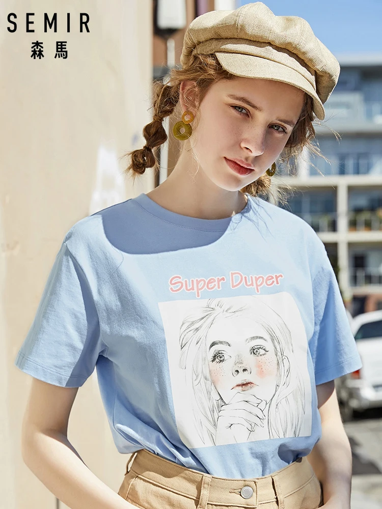 Женская футболка с коротким рукавом SEMIR длинная хлопковая Футболка круглым