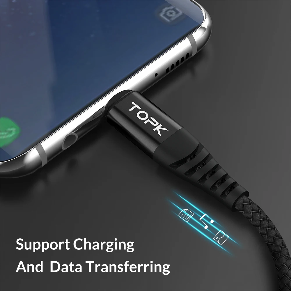 TOPK 1 м (3 фута) usb type C кабель для samsung S9 S8 передачи данных Xiaomi Mi6 мобильный телефон USB