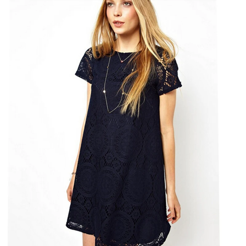 Vestidos Femininos Woman Casual Dress 2020 Summer Short Sleeve O-Neck Plus Size Lace Mini Dresses Vestido De Renda S-3XL | Женская