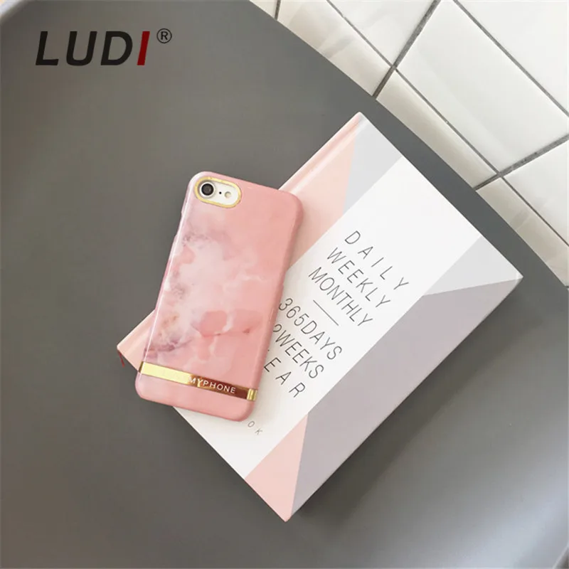 Чехол LUDI в Корейском стиле с золотистым и Розовым Мрамором для iPhone X 8 7 7Plus тонкие