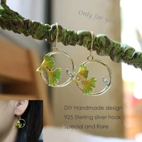 fashion original design drop oil green flowers leaf drop earrings retro antique hoop hook earring for women vintage jewelry
