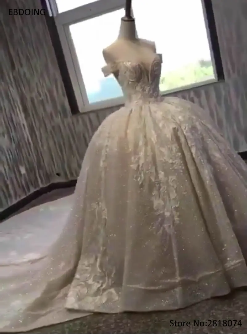 Real Photo Vestidos De Novia Ball Gown Wedding Dress Sweetheart Neckline Short Sleeves Royal Train Lace Up With Beaded | Свадьбы и