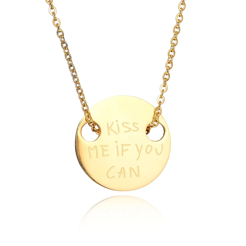 new style kiss me if you can circle pendant titanium stainless necklace statement never fade women jewelry RX015 | Украшения и