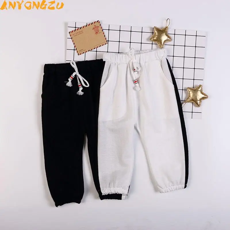

5pcs/lot 90cm-130cm Five sizes of children's striped leisure pants thin draw rope elastic waist cotton and cotton baby pants