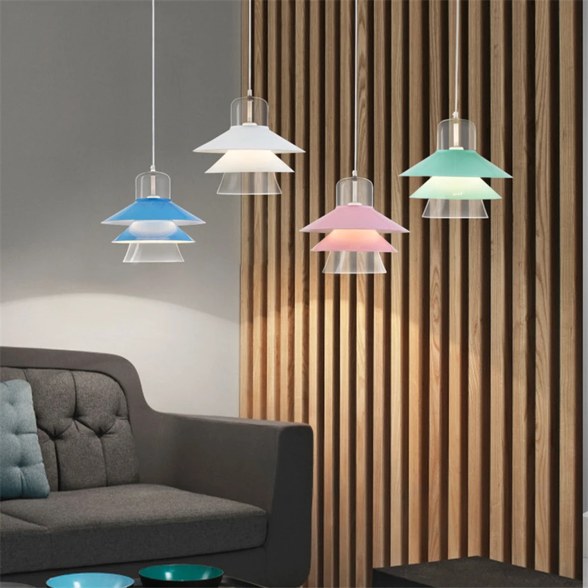 Modern Color Led Glass Pendant Lights Lamps Bedroom Bedside Living Room Cafe Office Lighting Decor Hanging Light Fixtures | Лампы и