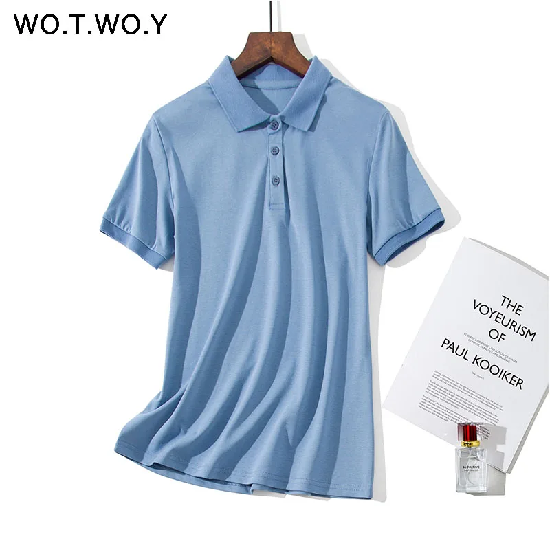 WOTWOY Polo футболка плюс размер M 4XL женская летняя черная белая рубашка короткий