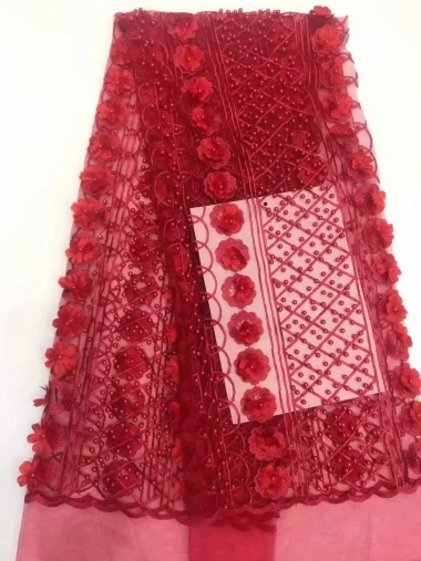 3D африканская Цветочная вышитая Тюль кружевная с бисером ткань 2019 Высокое