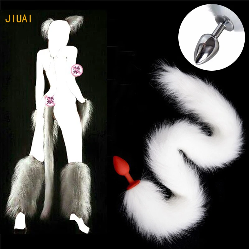Длинные белые лисий хвост Анальная пробка Фетиш взрослые секс игрушки ползет