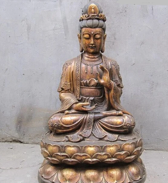 

Huij 008125 тибетский буддизм, бронзовый медный цветок лотоса Guan Yin Kwan-yin статуя Бодхисаттвы