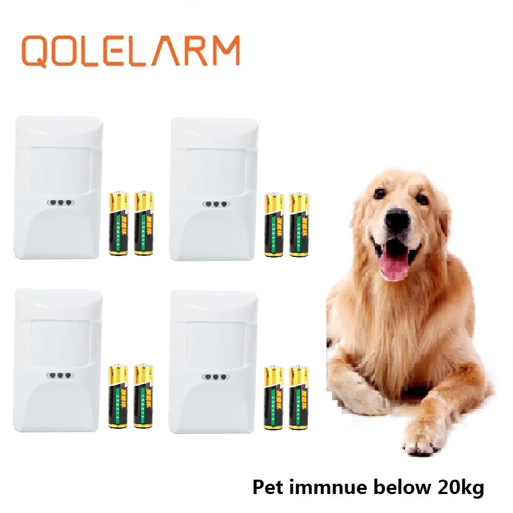 4pcs (with battery) QOLELARM 433 МГц ПЭТ-детектор, датчик движения, анти-ПЭТ для ниже 20 кг животных, для Wifi/GSM домашней сигнализации - Цвет: 4pcs (with battery)