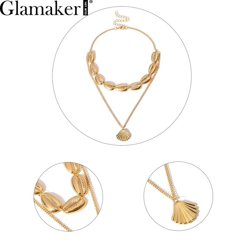 Glamaker подвески из раковин серебряное золотое ожерелье двойной женский модный металлический цепь аксессуары для изготовления украшений колье
