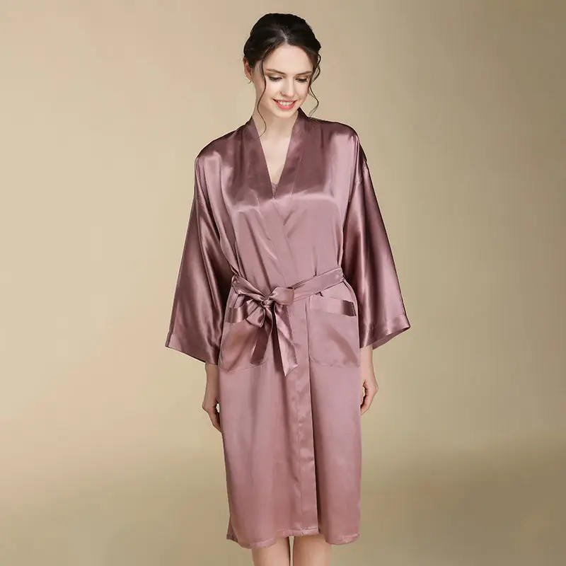 LIN YUN 2017 Real Silk Robe With Belt Women Bathrobe Lounge Wear Solid Pajama for Summer Nightgowns Robes | Женская одежда