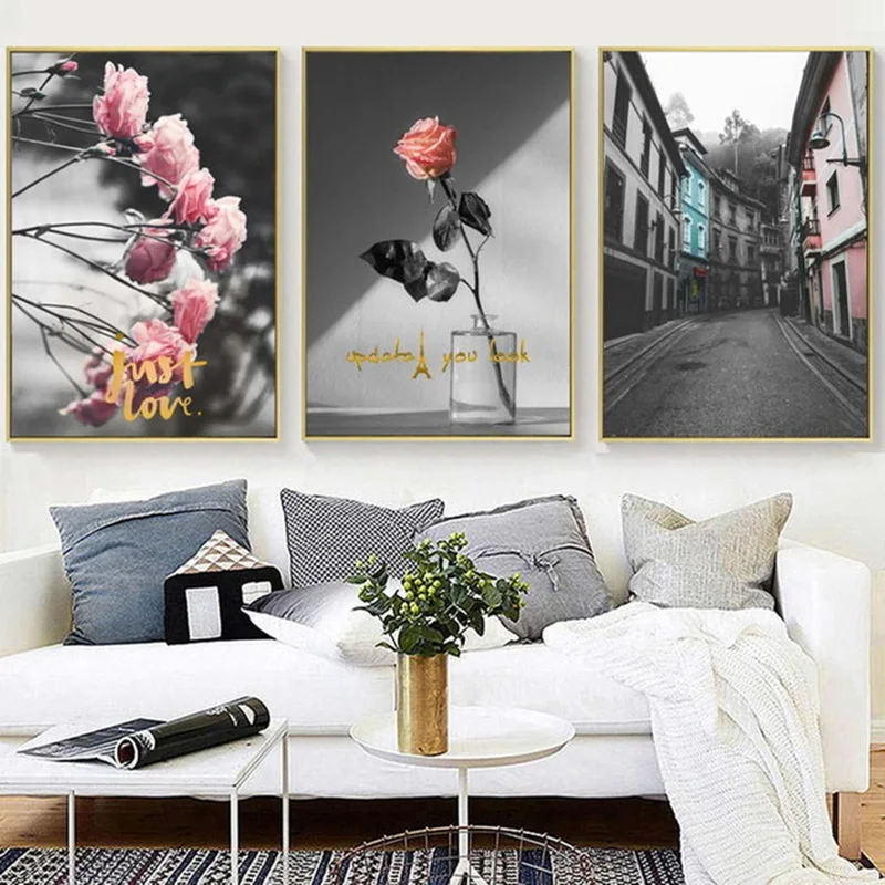 

Wall Art Canvas Painting Rose Flower Street Landscape Nordic Posters And Prints Vintage Pictures For Living Room Home Decoration