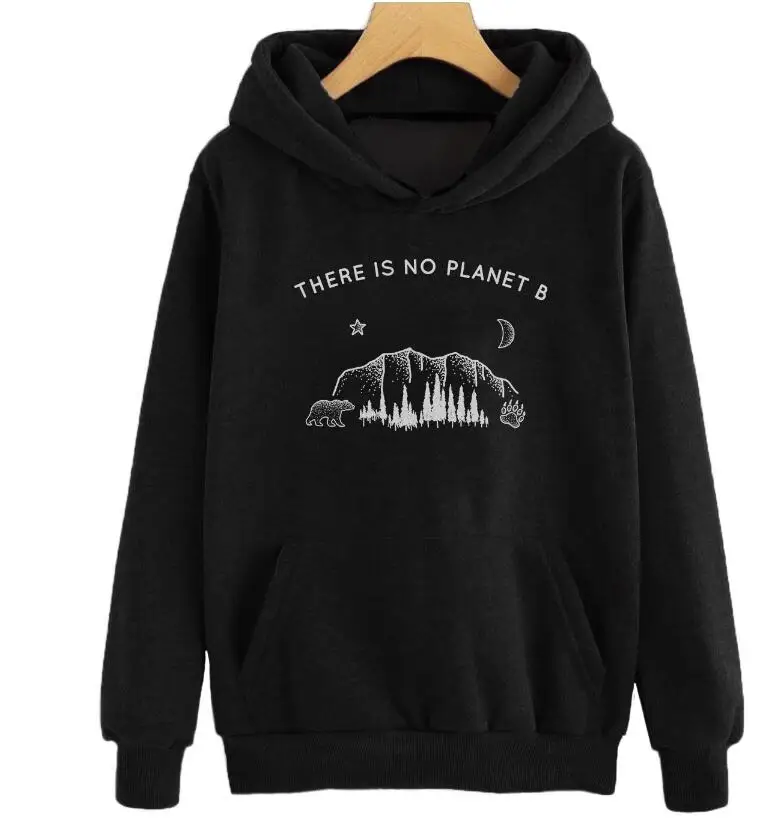 black tee white text Толстовки с капюшоном с надписью «No Planet B»; Стильный хлопковый пуловер унисекс с графикой для хипстеров; весенняя одежда; Прямая поставка - Цвет: black tee white text
