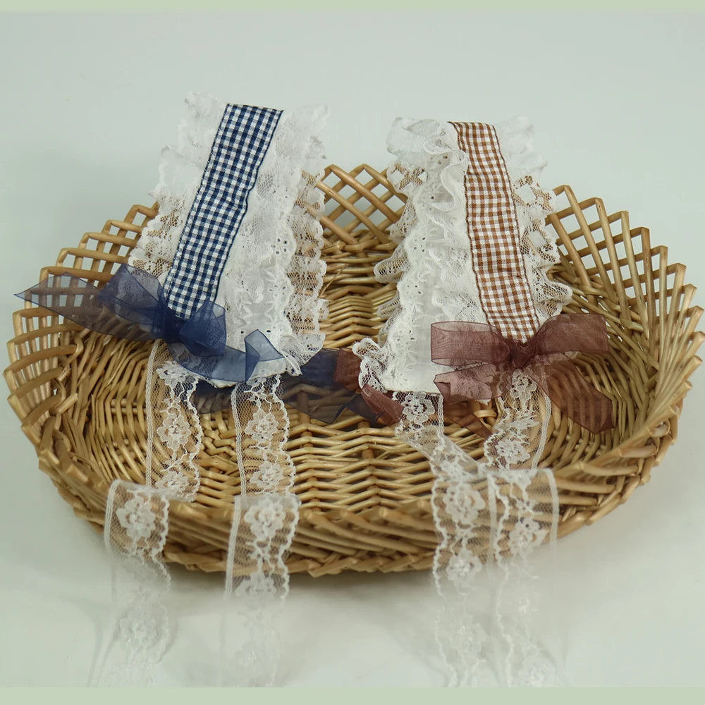 2pcs/lot mix color Handmade Vintage style plaid plus lace Newborn Baby Girl headband Hair Decoration Shower Gift | Детская одежда и