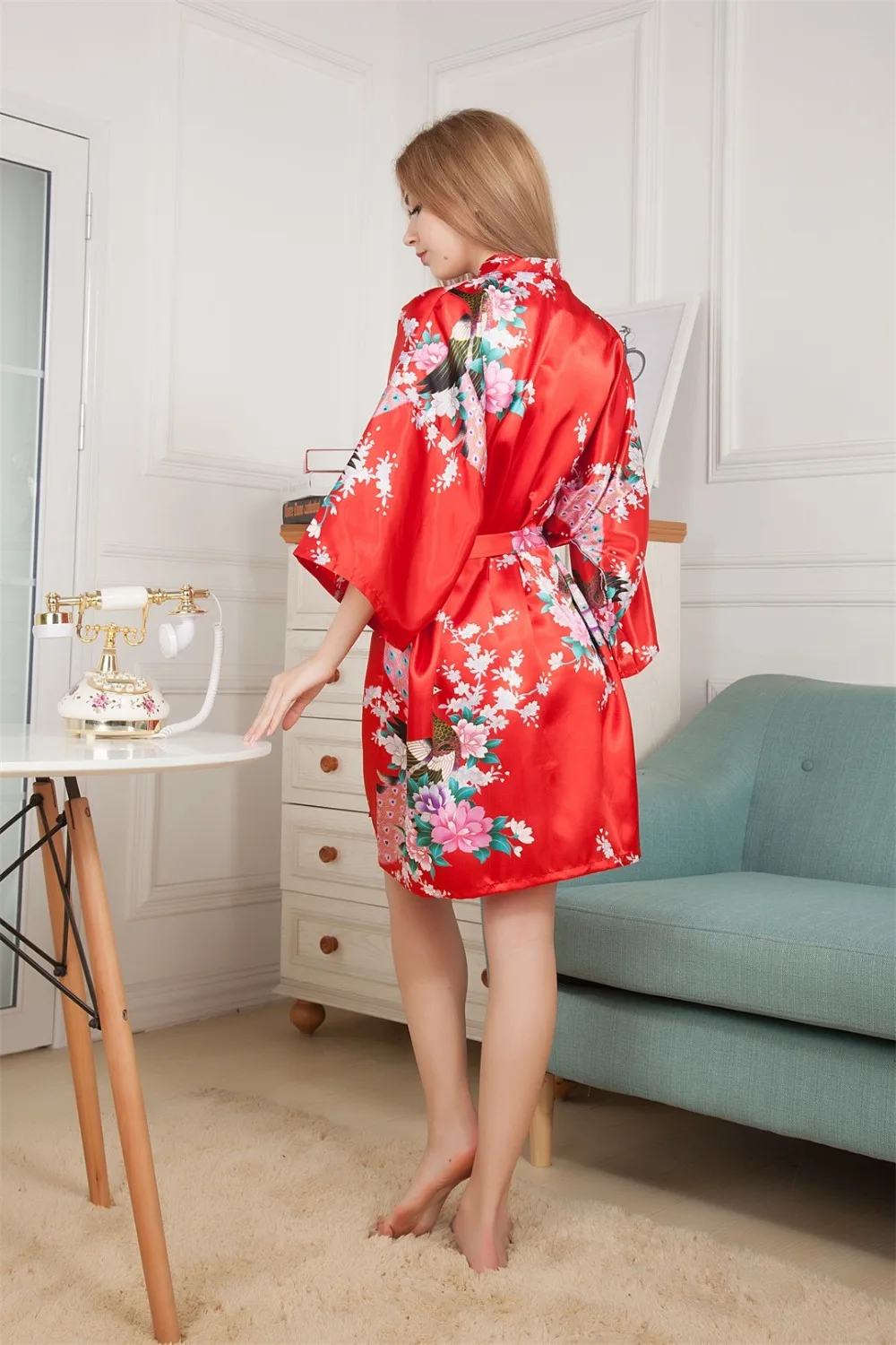 New Wedding Bride Bridesmaid Robe Floral Bathrobe Short Kimono Night Bath Fashion Dressing Gown For Women One Size T04 | Женская одежда