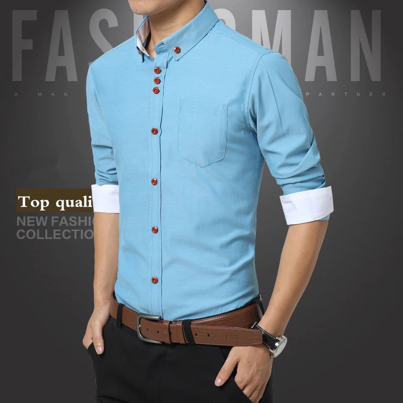 Мужская одежда Рубашки для мальчиков твердых Classic Fit Рубашки для мальчиков социальных CHEMISE Homme Розовый Повседневная рубашка мужская плюс Размеры официальная рубашка бренд мужской одежды 538 - Цвет: Небесно-голубой