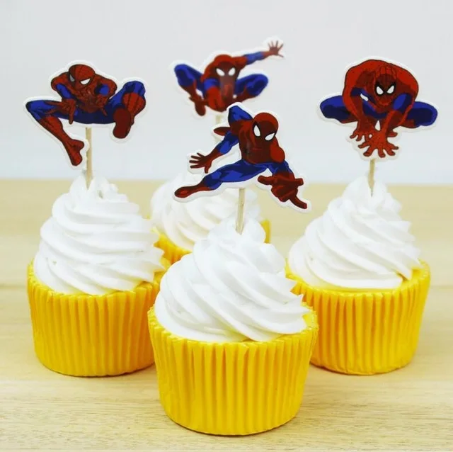 24pcs cupcake topper 6 шт./лот коробка для конфет торт коробка для детей герой на тему Человека-паука вечерние детские Душ День рождения украшения вечерние принадлежности - Цвет: 24pcs cupcake topper