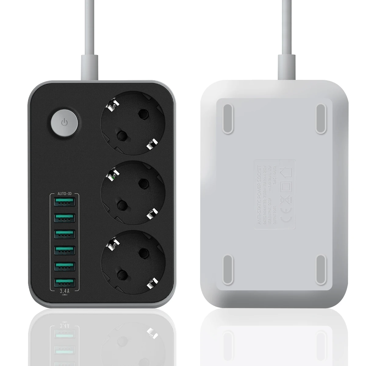 5V 3.4A Настольная 3 Розетка 6 USB порт 5.24 фута/1 м штепсельная вилка европейского