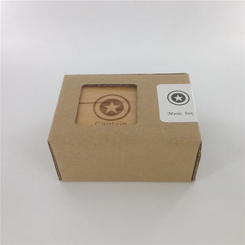 Деревянная музыкальная шкатулка с ручками и изображением Капитана Америки