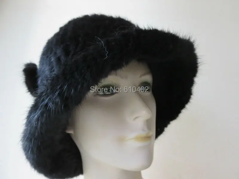 

Genuine Real Mink Fur hand-made knitted Top Hat /black
