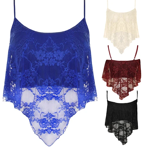 Женский летний сексуальный укороченный топ на бретельках кружевной Цветочный