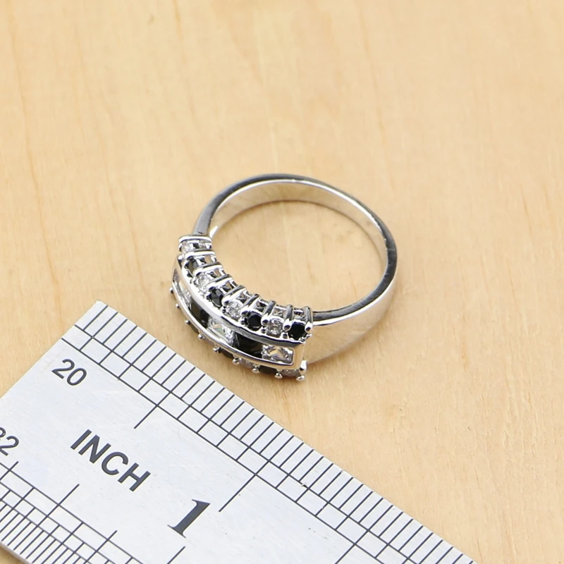 Милые Черные кубические циркониевые белые CZ бусы из стерлингового серебра