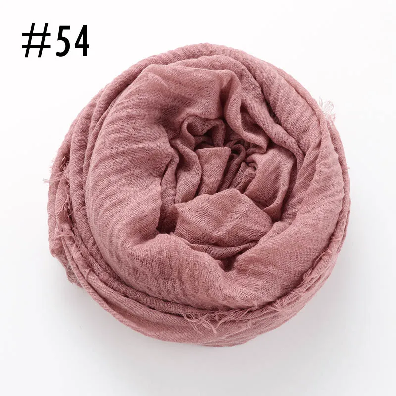 54 baked clay Цельный женский шарф хиджаб с морщинами, большие размеры, ислам, шаль, головной убор, мягкий длинный мусульманский шарф с потертостями, хлопок, простой хиджаб - Цвет: 54 baked clay