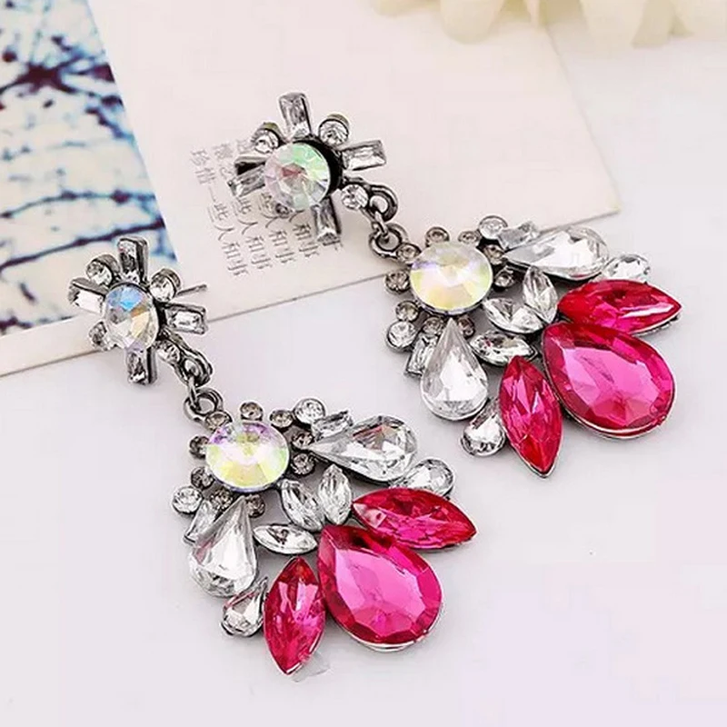 Fashion Personality Temperament Exaggerated Geometric Pattern Inlaid Imitate Oval Gemstone Long Earrings New Female Jewelry | Украшения и