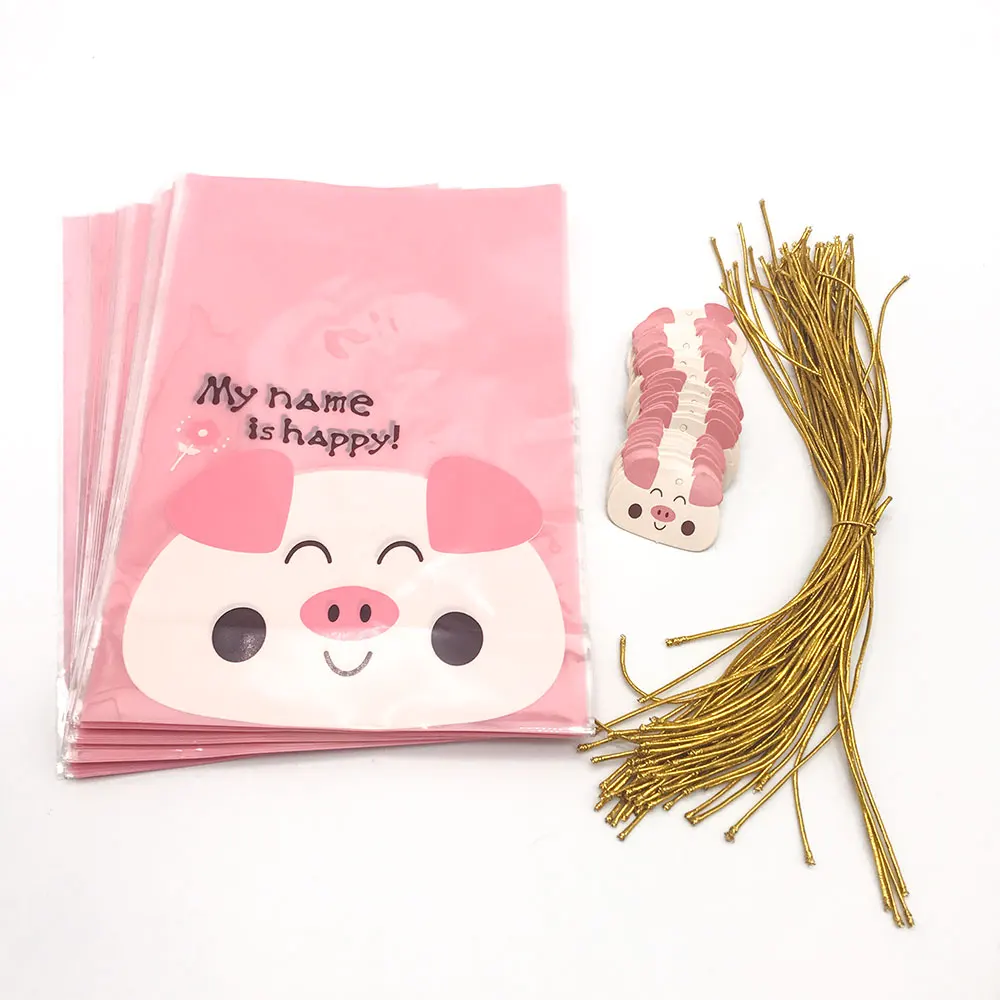 Pig 50 шт. свинья Китти конфеты мешок для день рождения украшения Дети DIY подарок тост посылка Пластиковые Сумки Торт Печенье Упаковка Сумки - Цвет: Pig