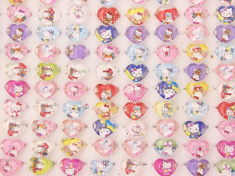 100 шт. акриловые кольца Hello Kitty для детей с героями мультфильмов в виде сердца