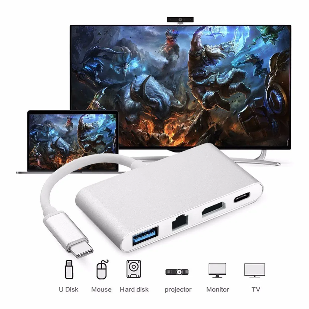 USB Type C к HDMI 3 0 4K RJ45 аудио видео кабель конвертер концентратор адаптер разветвитель