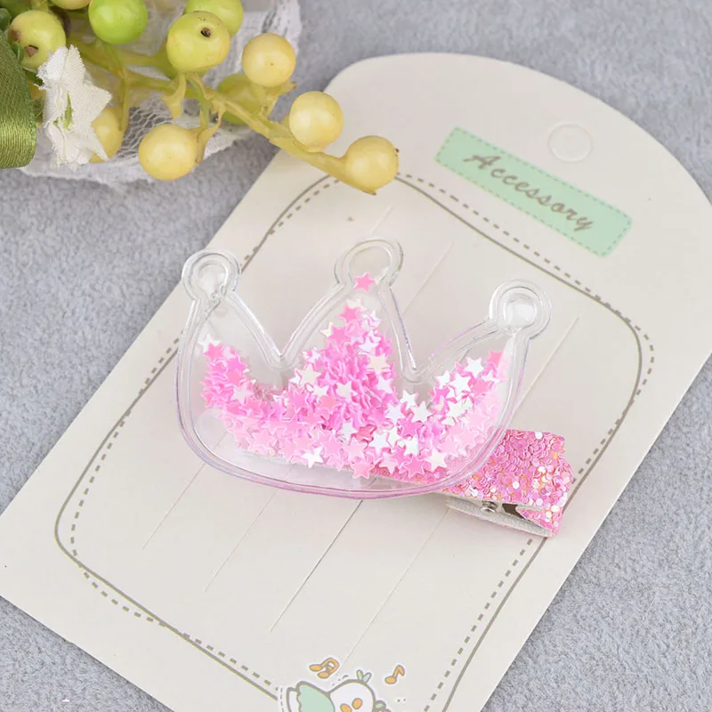 Crown FUschia Новые прозрачные ПУ с красочными блестками звезды дети заколки для волос Дети звезды прекрасная Корона шпилька девушки аксессуары для волос - Цвет: Crown FUschia