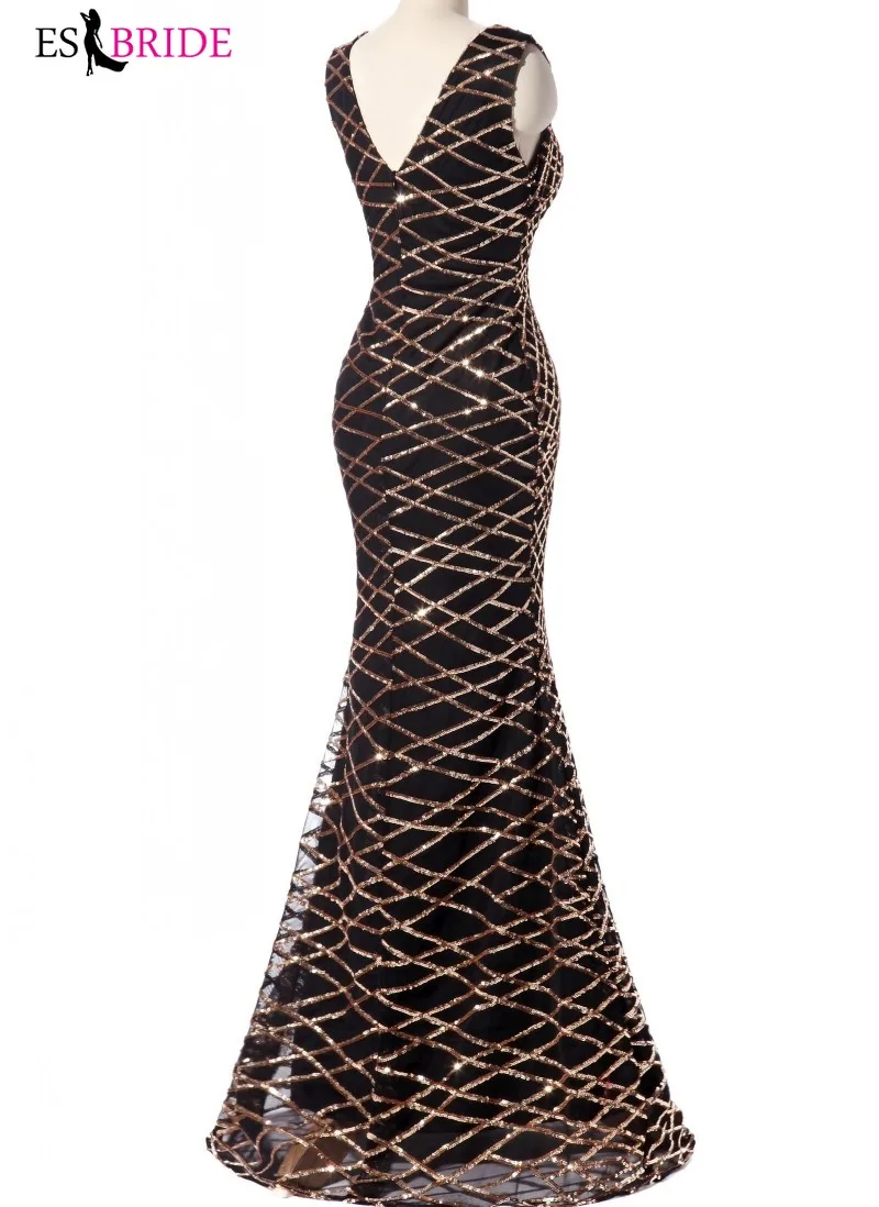 Роскошное вечернее платье русалки Золотое блестящее с бусинами длинное
