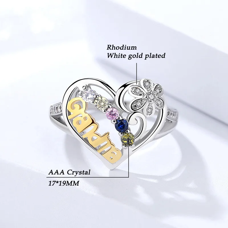 ZORCVENS серебряные обручальные кольца с сердечками для женщин цветной фианит золотого цвета с буквенным орнаментом подарки