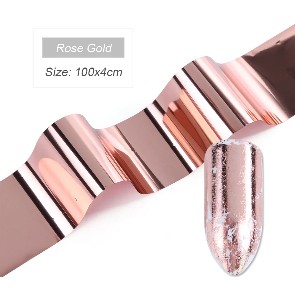 Rose Gold 1 рулон, наклейки-лак для ногтей, матовая Фольга для ногтей, чистый лазер, металлик, звездная передача, клейкие наклейки, украшения для ногтей BE1001 - Цвет: Rose Gold