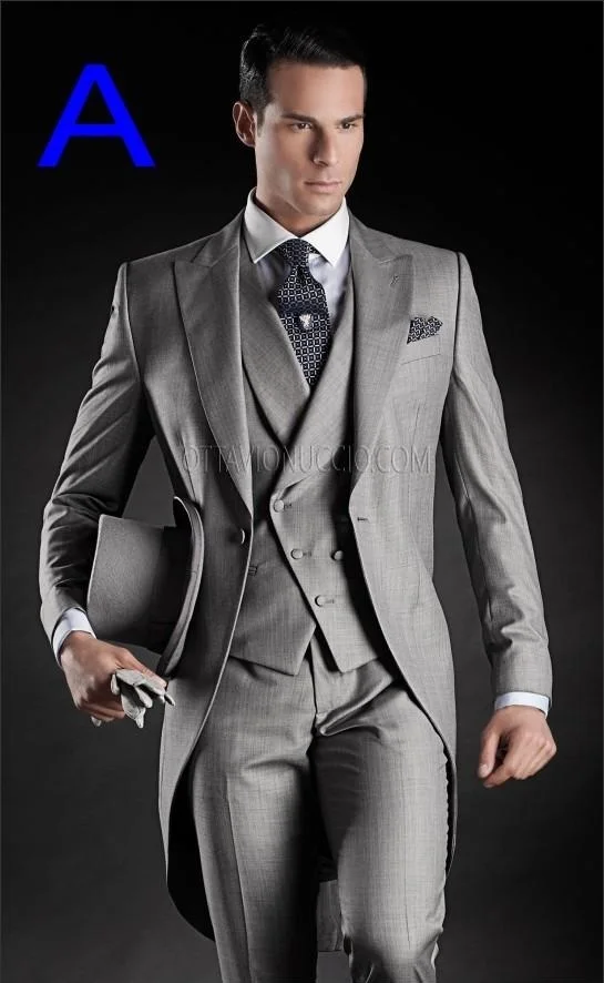 Свадебный костюм жениха на заказ светло серый лучший мужской смокинг фрак