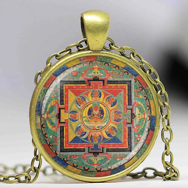Винтажная буддийская мандала Священная геометрия стеклянный купол подвеска