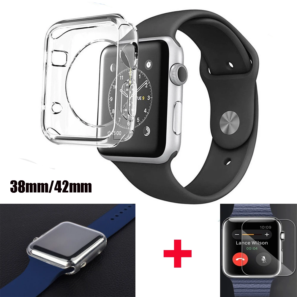 GerTong для Apple Watch 38 мм 42 закаленное стекло защитная пленка прозрачный силиконовый