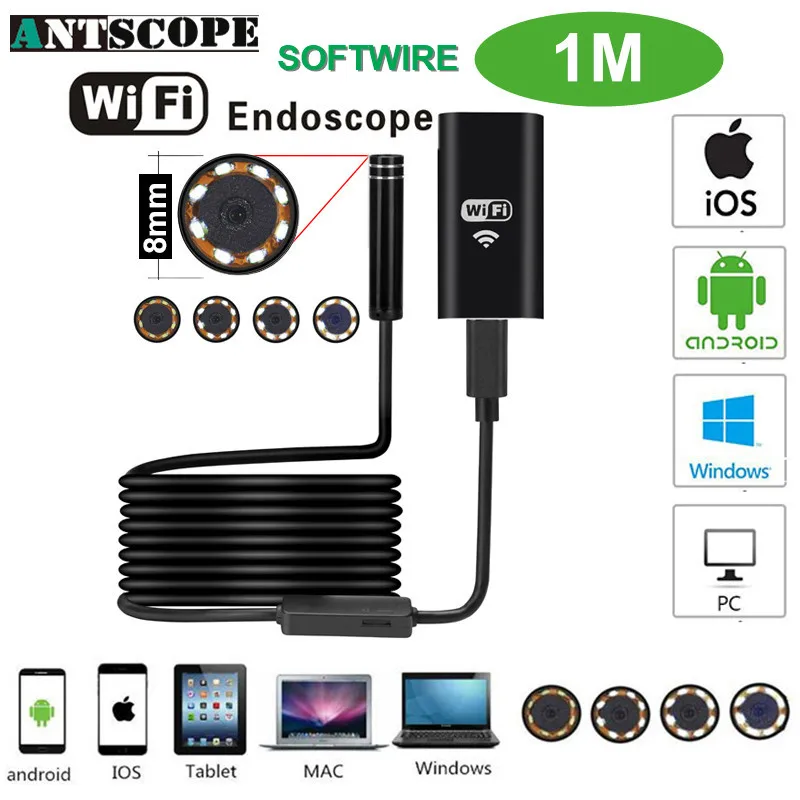 SPCC042A Antscope Wi-Fi 8-миллиметровый эндоскоп с поддержкой 1/2/3,5/5/7/10 M Водонепроницаемый Softwire проводной Android 720P Android iOS Iphone Камера инспекции Endoscopio19 - Цвет: SPCC042A