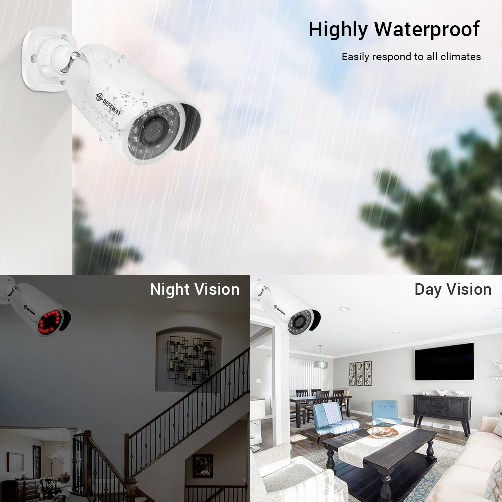 Defeway видеонаблюдение 1080P HD 8 CH CCTV система 2000TVL наружная камера безопасности с защитой от атмосферных воздействий s 4 шт CCTV камера для дома