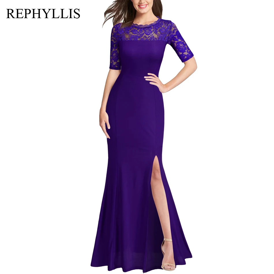 Purple REPHYLLIS женское платье с разрезом, кружевное платье для гостей, платье подружки невесты, свадебные вечерние платья для гостей, торжественное платье - Цвет: Purple