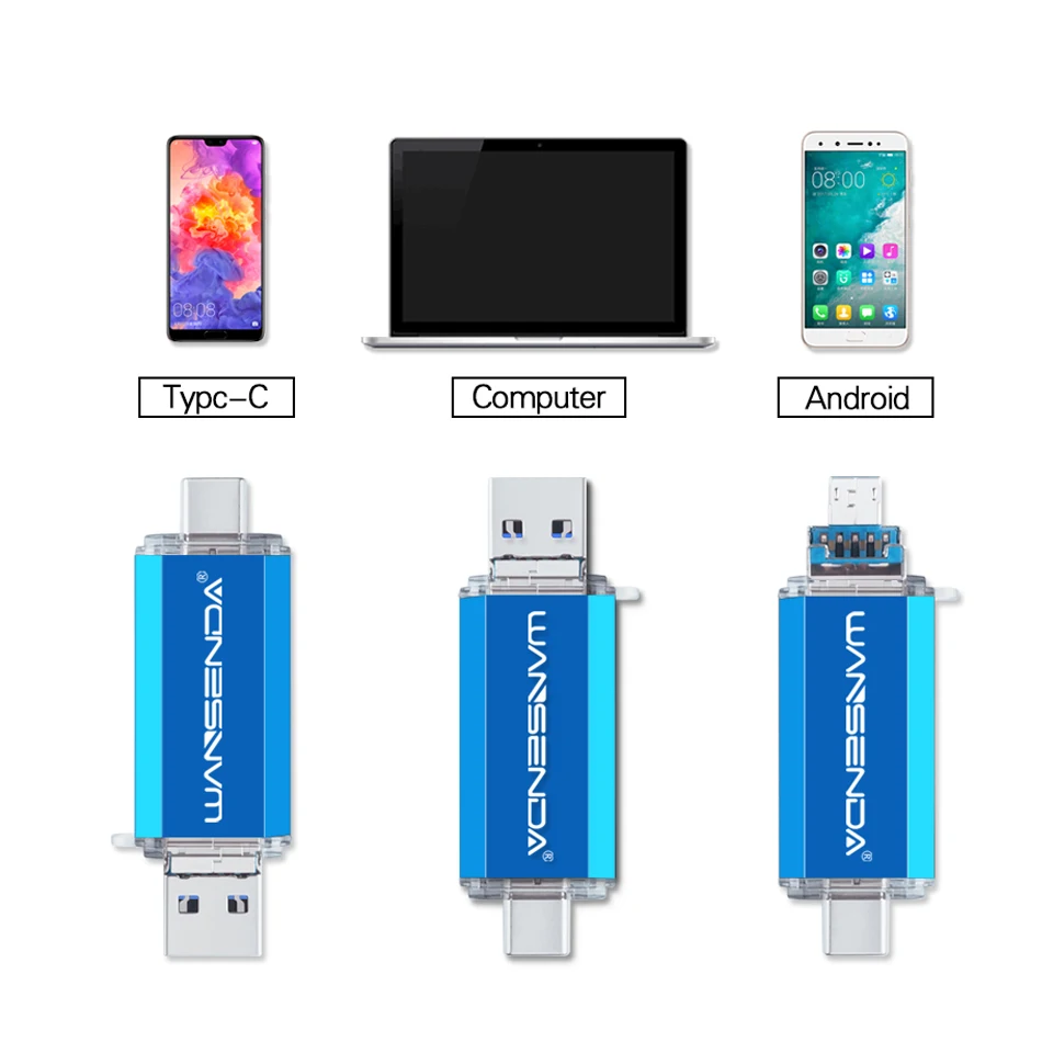 Флеш накопитель WANSENDA USB 3 в 1 Usb 0 Type C Micro флешка OTG 32 ГБ 64 128 256 512 высокоскоростные