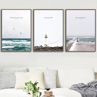 simple and fresh unframed home decor seascape architectural landscape canvas painting single poster space wall art for room