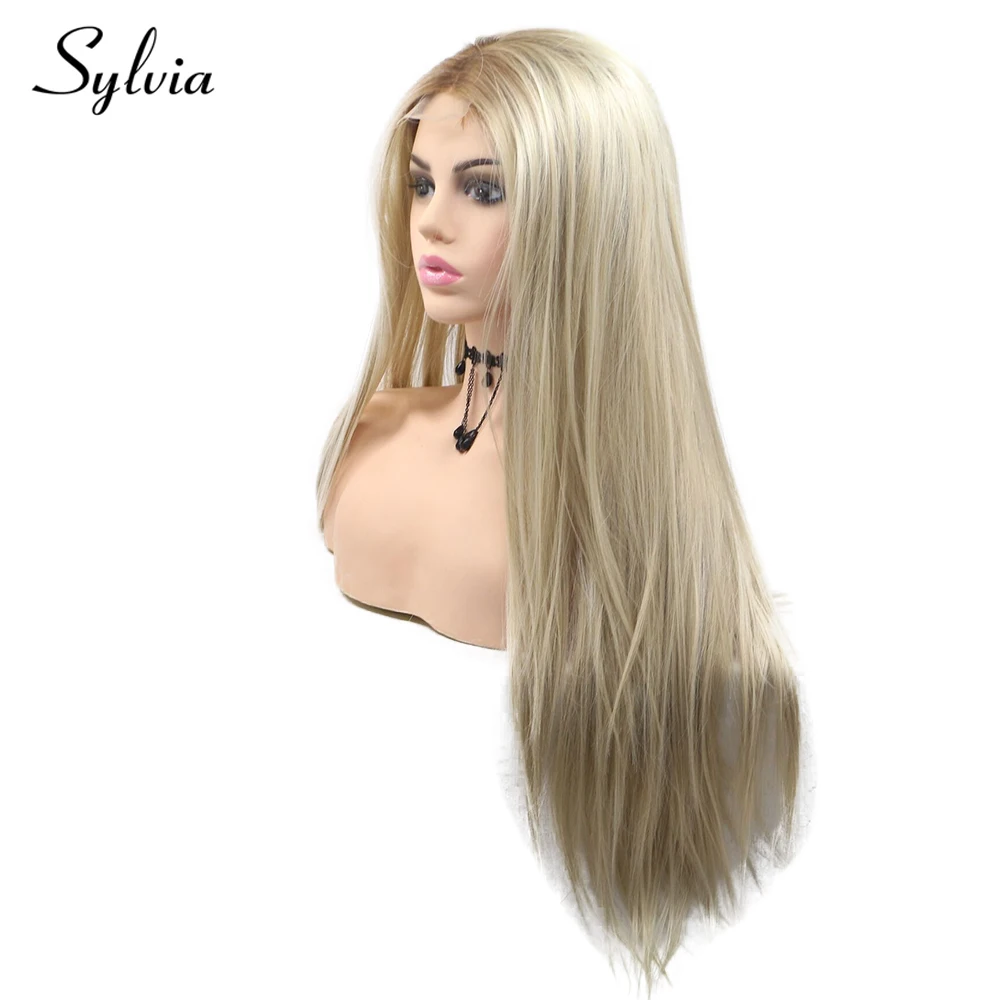 Sylvia Blonde 2 T Ombre шелковистые прямые синтетические парики с u-образной частью, коричневые корни, натуральные волосы, изготовленные из термостойкого волокна