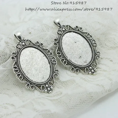 

8 pcs Antique Silver Alloy Filigree 39*62mm(Fit 25*35mm dia) Oval Cabochon Pendant Settings Jewelry Connectors Findings 6D1071