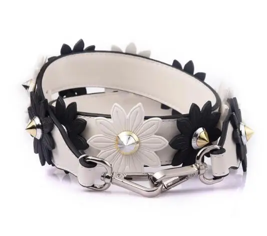 White Silver Buckle Новинка, женская сумка из натуральной кожи, с ремешком, цветочный дизайн, Дамский плечевой ремень, шикарные сумки, аксессуары, A0072 - Цвет: White Silver Buckle