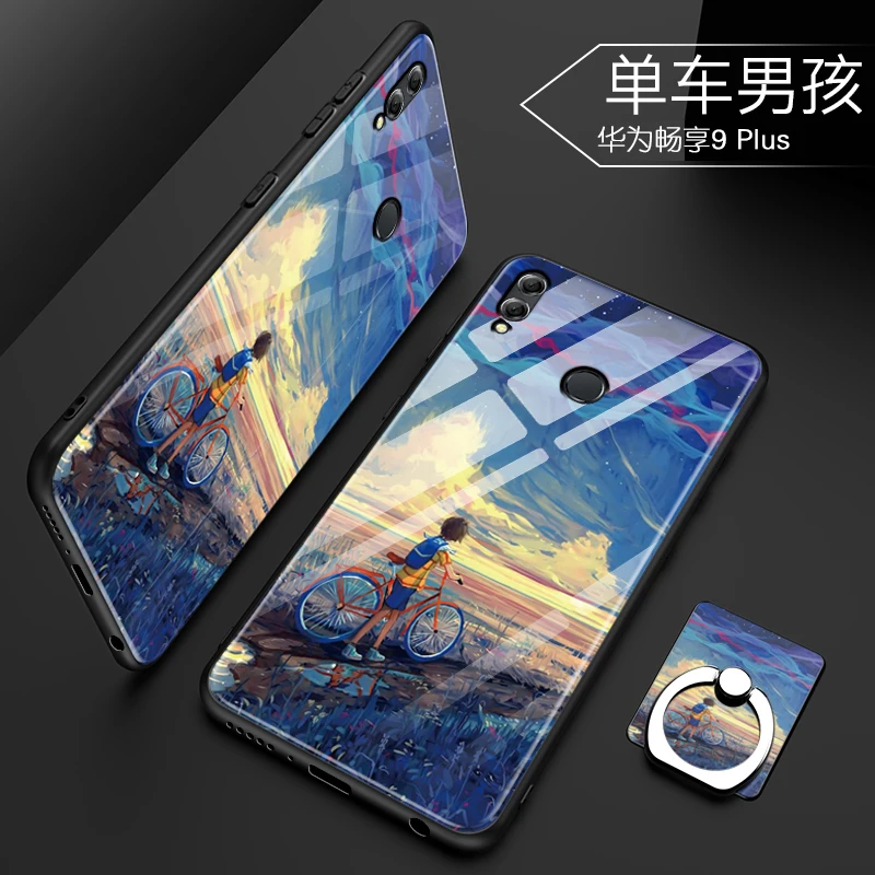 Luxury Case Huawei Y9 2019 Transparent glass&ampTPU Slim Silicone For Cover Coque Fundas |
