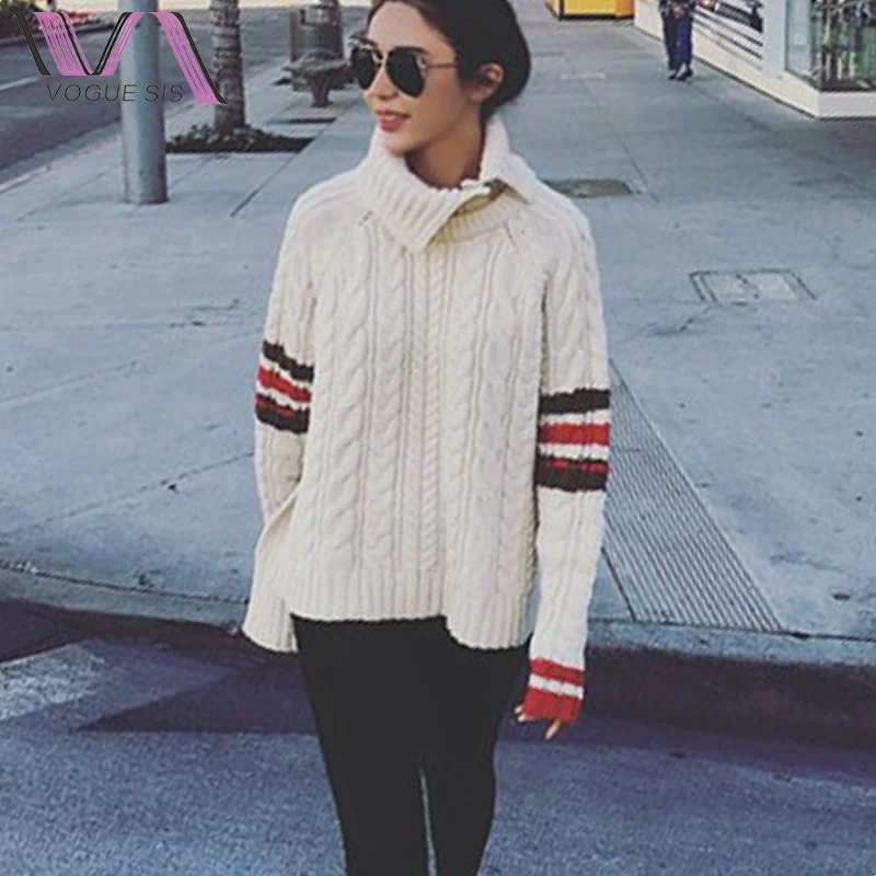 VOGUE SIS Горячий Продавать Женщин Свитер Контрастного Цвета Полосатый С Длинным