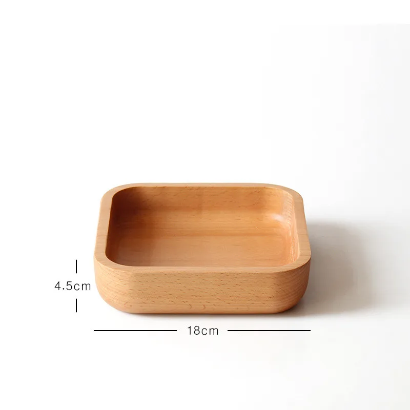 Beech Wood 18CM Резиновая древесина бука кастрюля тарелка для фруктов блюдо, тарелка Чай лоток десертный ужин хлеб древесных плит прямоугольник Форма утепленные салатник - Цвет: Beech Wood 18CM
